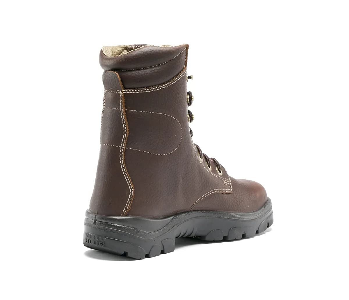 Angled Back View of Steel Blue Portland: Soft Toe Work Boot in Oak