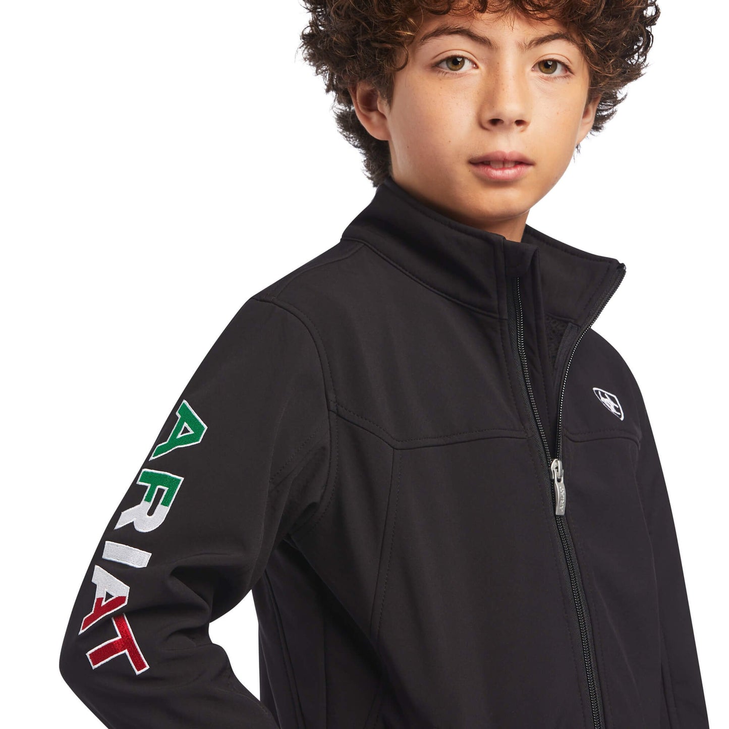 Front of Ariat Kids' New Team Softshell MEXICO Jacket