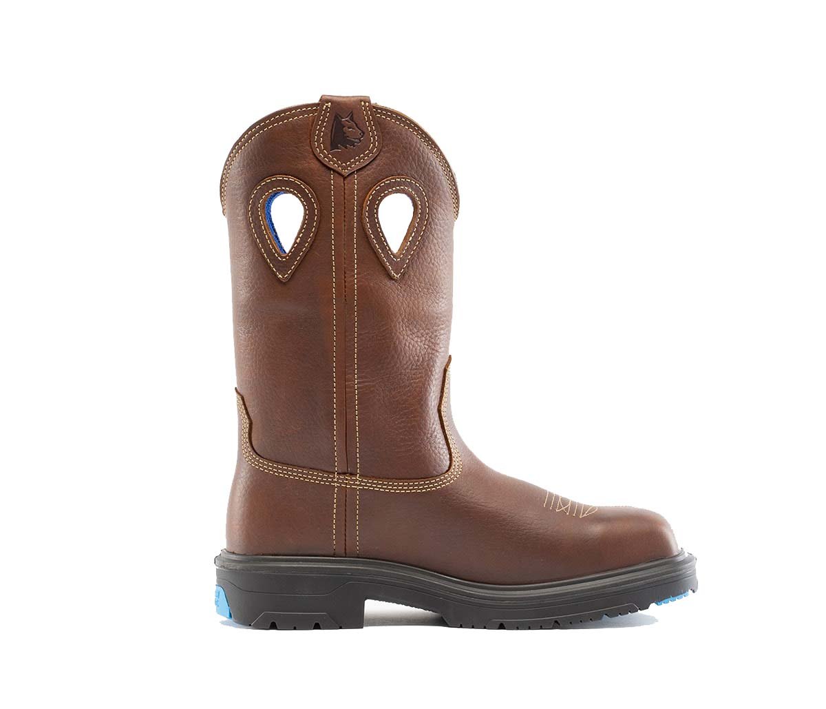 Side of Steel Blue - Blue Heeler Met Safety Boot in Brown