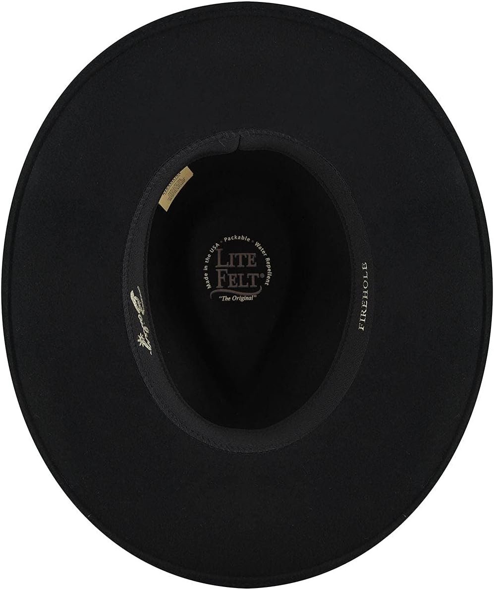 Interior View of Bailey Firehole Felt Western Hat in Black, Showcasing Lining