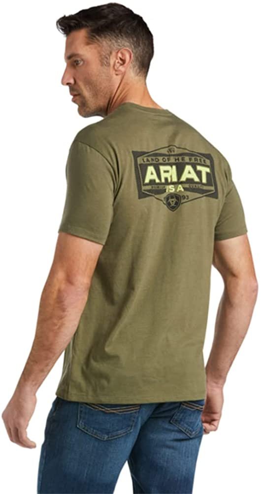 Back of Ariat Men's Land of the Free T-Shirt in Military Heather