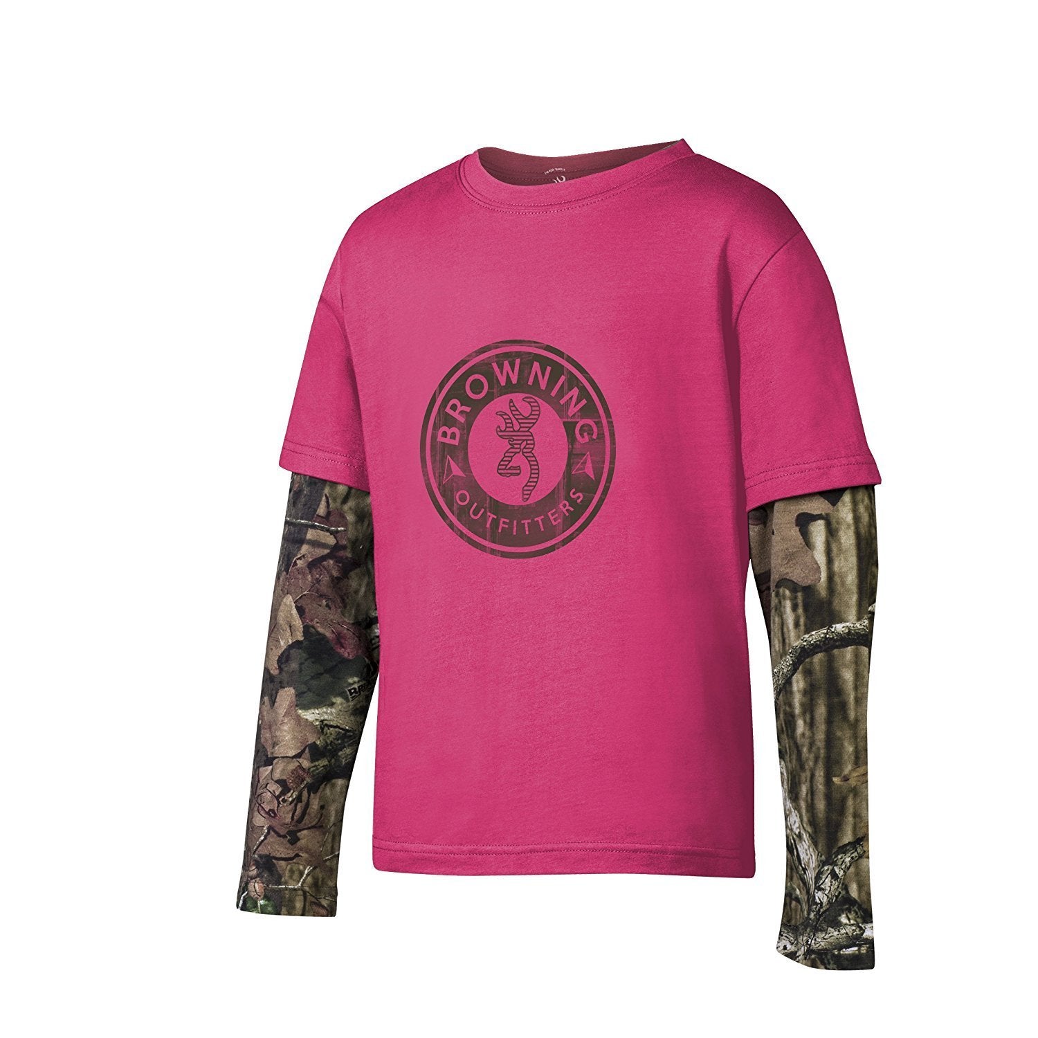 Browning Youth Ryder Tee Layered Jeb\'s Western, Work, – and Fuchsia, Med Long Outdoor T-shirt Sleeve Camo Wear