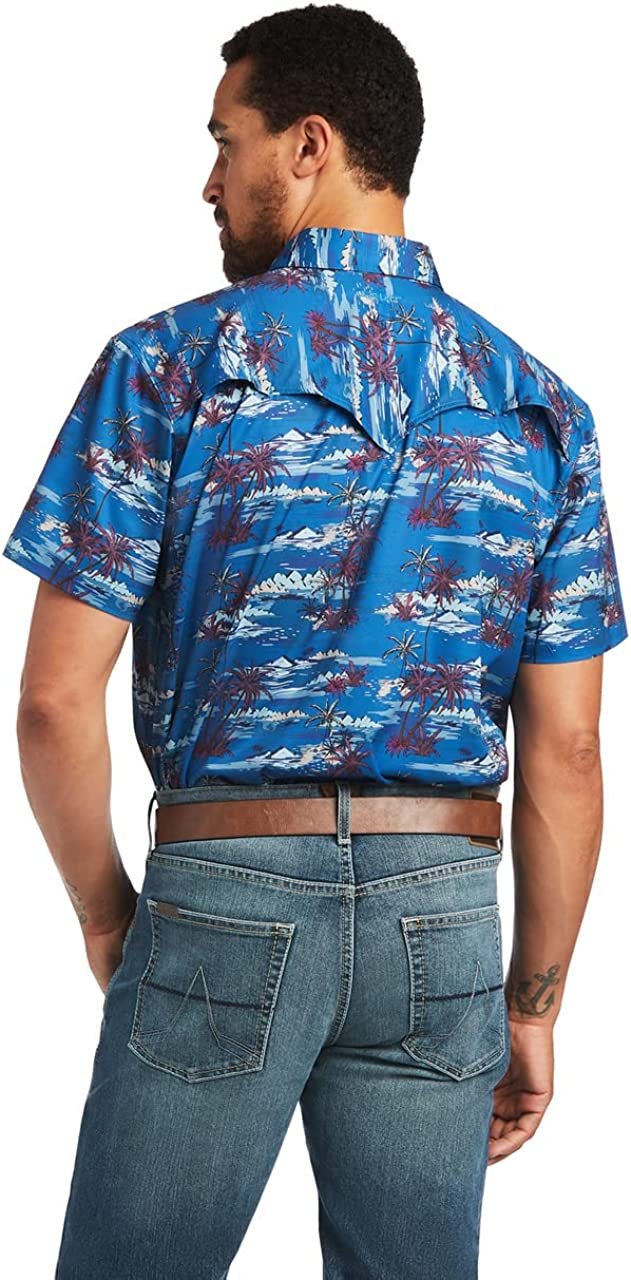 Back of Ariat Men's VentTEK Western Fitted Shirt With Island Print