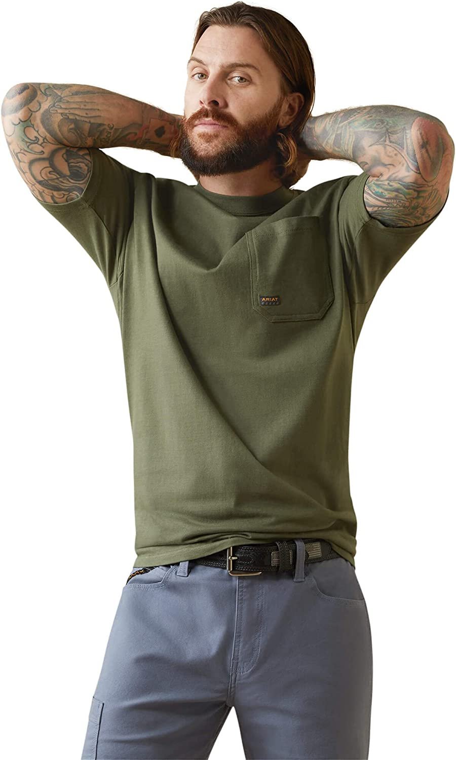 Ariat Men's Rebar Cotton Strong American Outdoors T-Shirt in Beetle Green