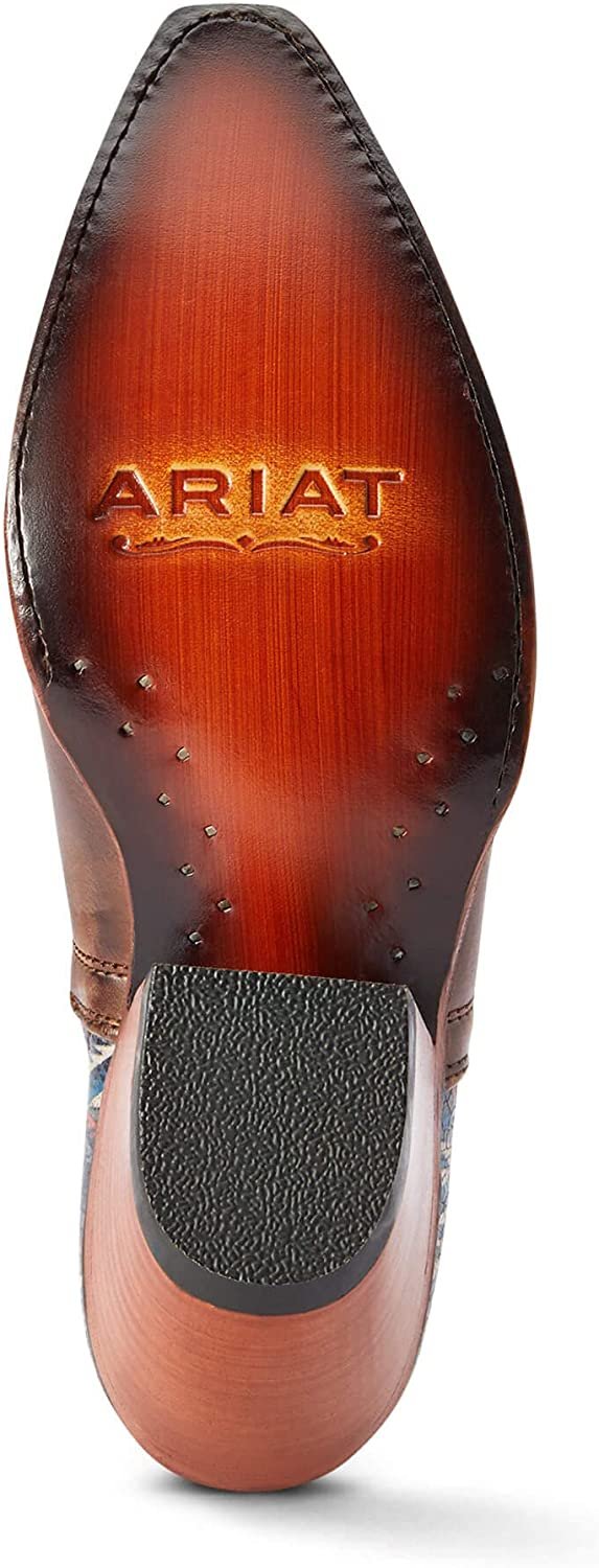 Outsole of Ariat Women's Dixon Chimayo Western Boot in Fiery Tan/New Mexico Navy Print