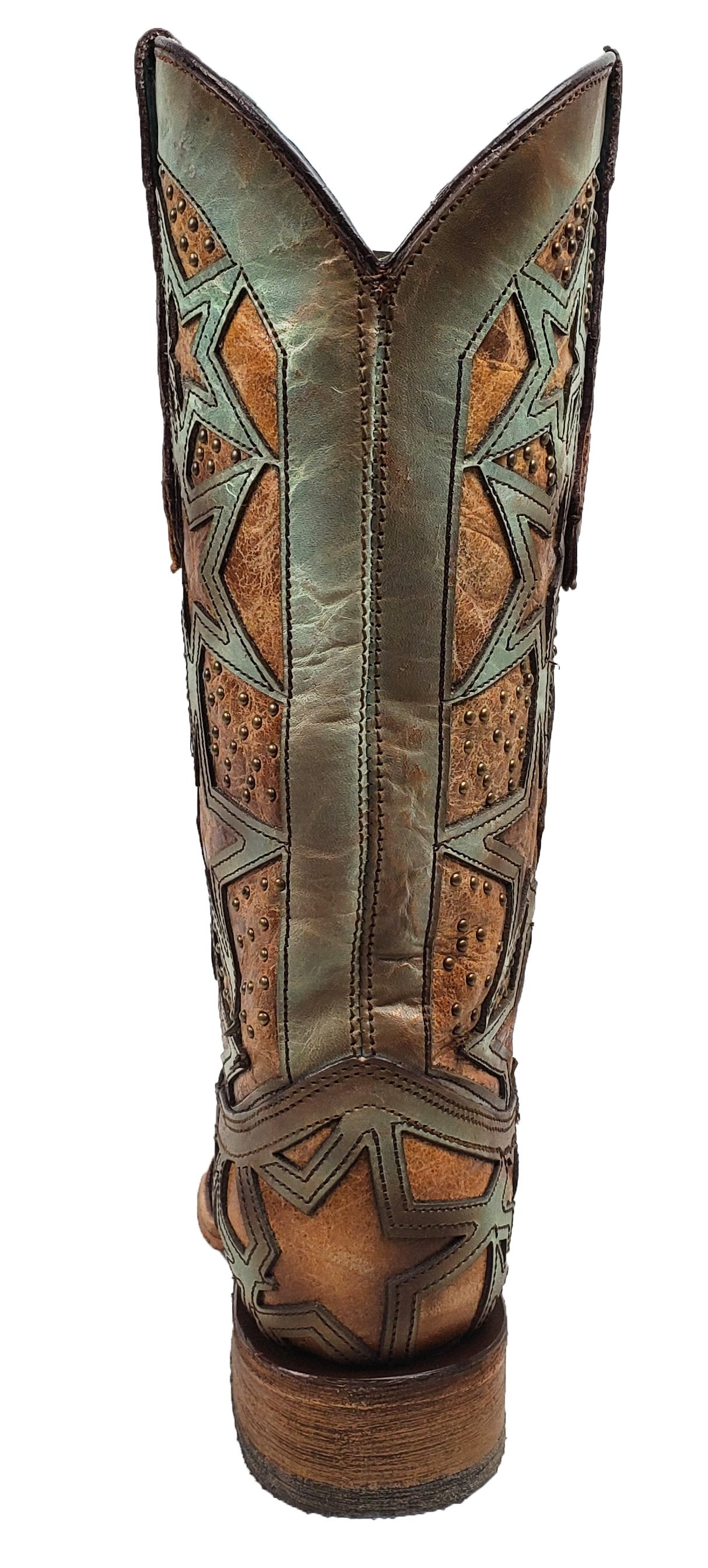 Back View of Corral Boots Women's Stars Inlay Square Toe Western Boot
