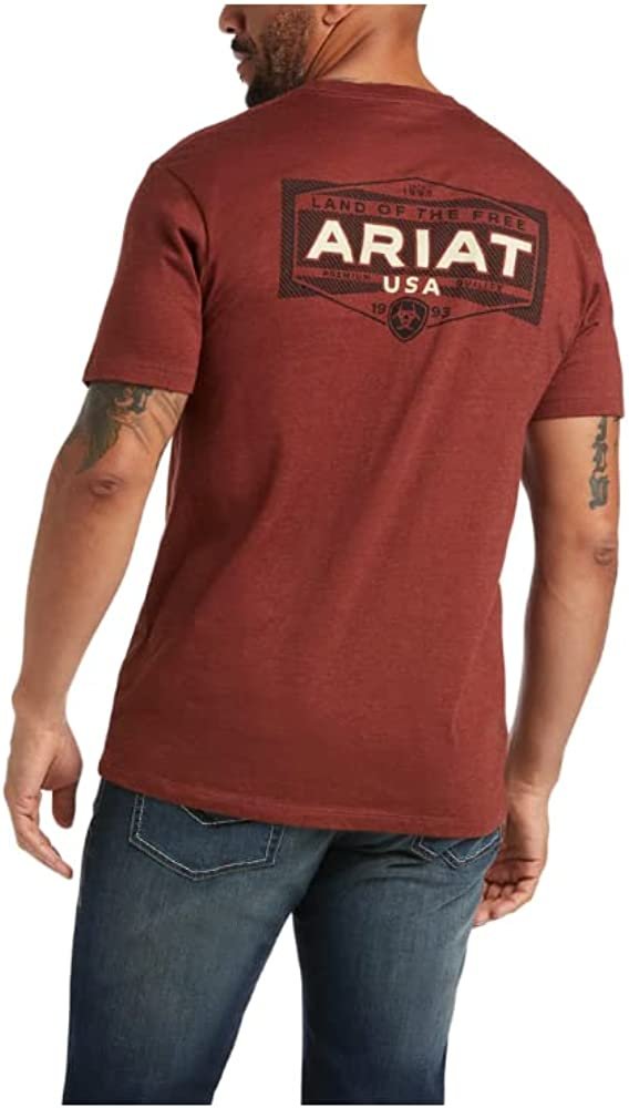 Back of Ariat Men's Land of the Free T-Shirt in Rust Heather