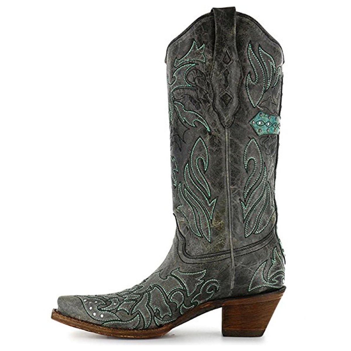 Alternate Side Profile of Corral Boots Women's Turquoise Embroidery Snip Toe Western Boot