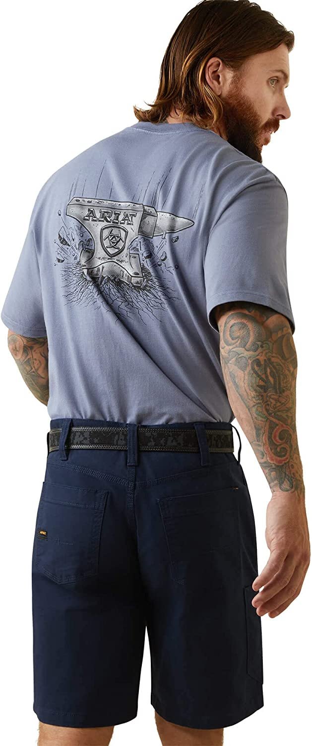 Back of Ariat Men's Rebar Cotton Strong Anvil Force T-Shirt in Stonewash