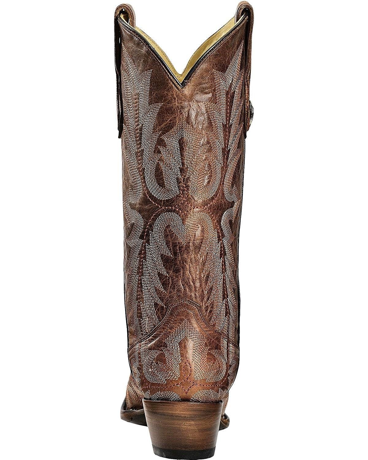 Back View of Corral Boots Women's Picasso Cognac Snip Toe Western Boot