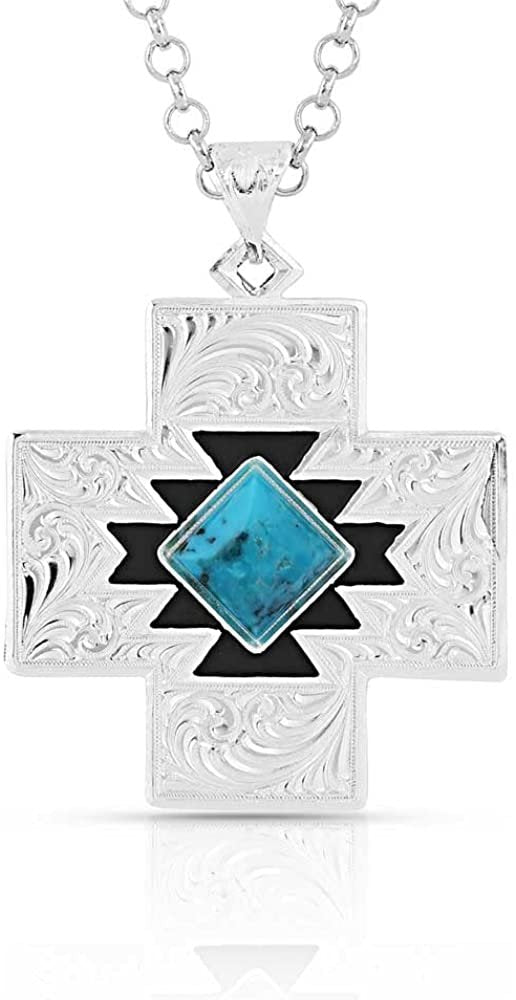 Montana Silversmiths Women's Signature Necklace Cross With Turquoise Design Pendant