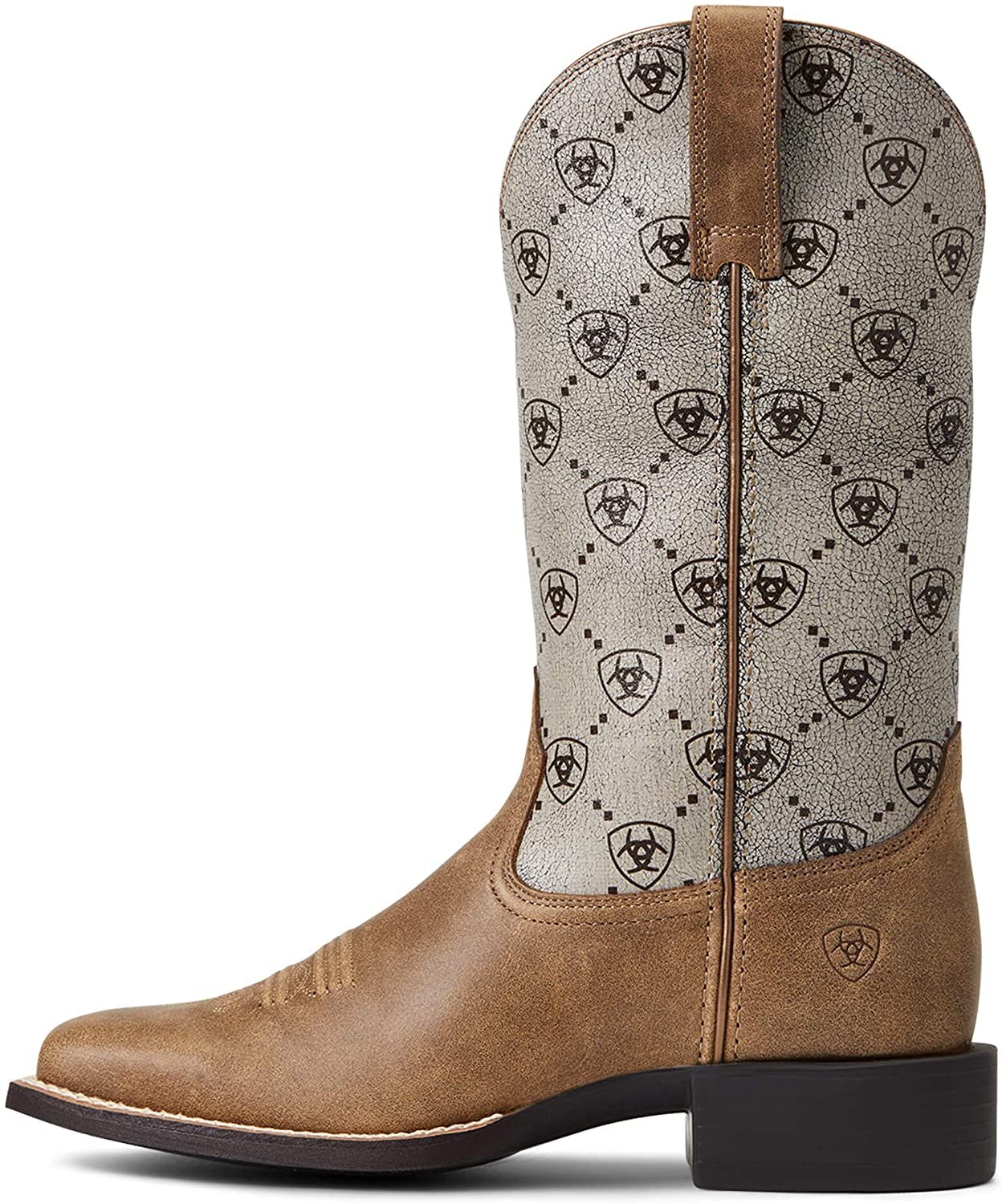 Side Profile of Ariat Women's Round Up Wide Square Toe Western Boot in Brown Bomber