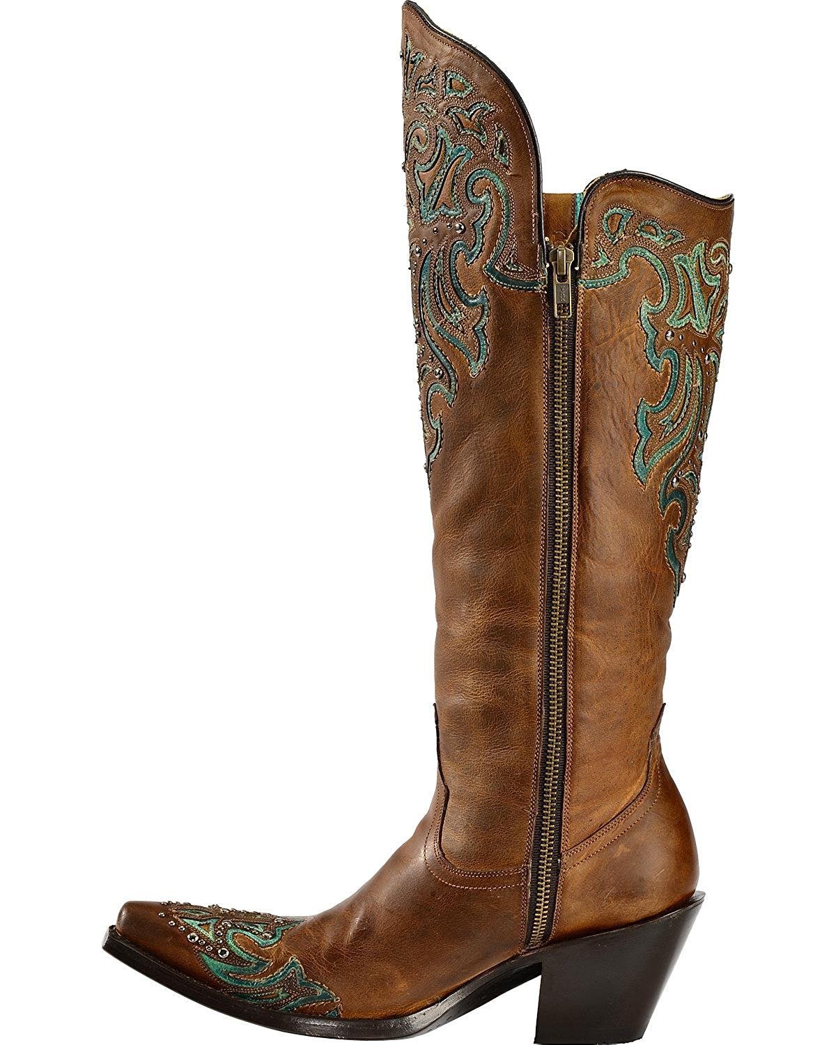 Alternate Side Profile of Corral Boots Women's Turquoise Underlay Tall Snip Toe Western Boot