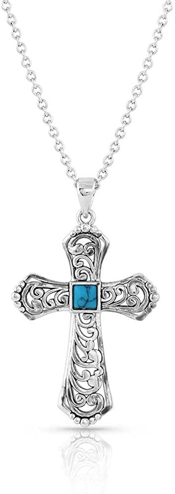 Montana Silversmiths Women's Signature Necklace With Cross Pendant and Turquoise Detail