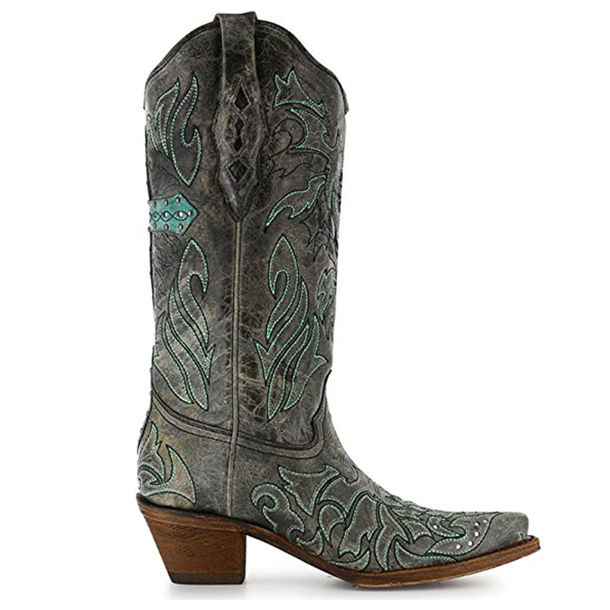 Side Profile of Corral Boots Women's Turquoise Embroidery Snip Toe Western Boot
