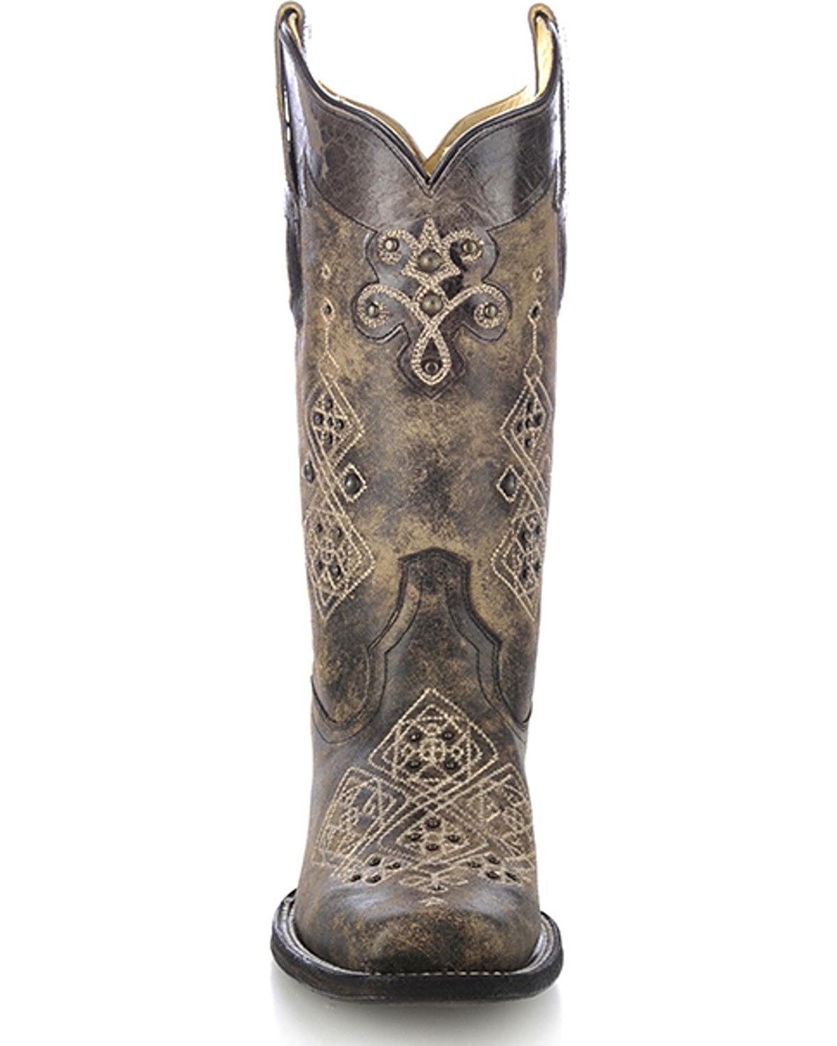 Front View of Corral Boots Women's Black Studded Square Toe Western Boot