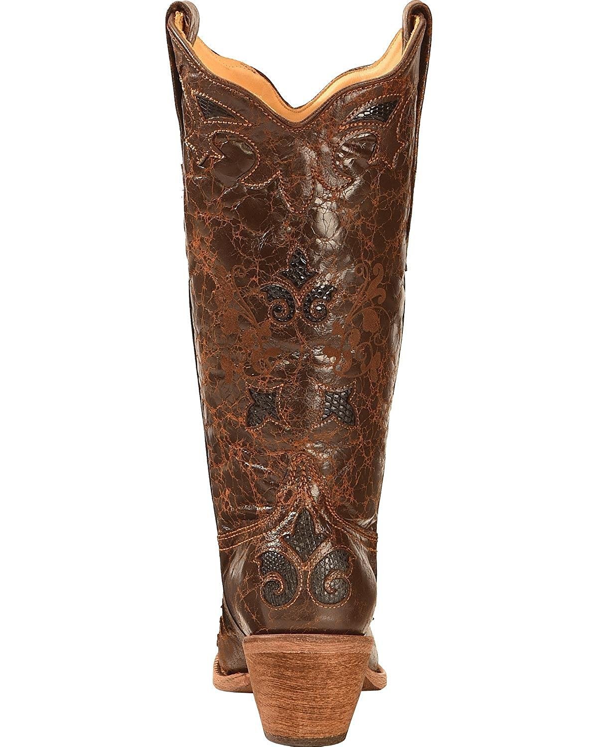 Back of Corral Boots Women's Lizard Inlay Pointed Toe Western Boot