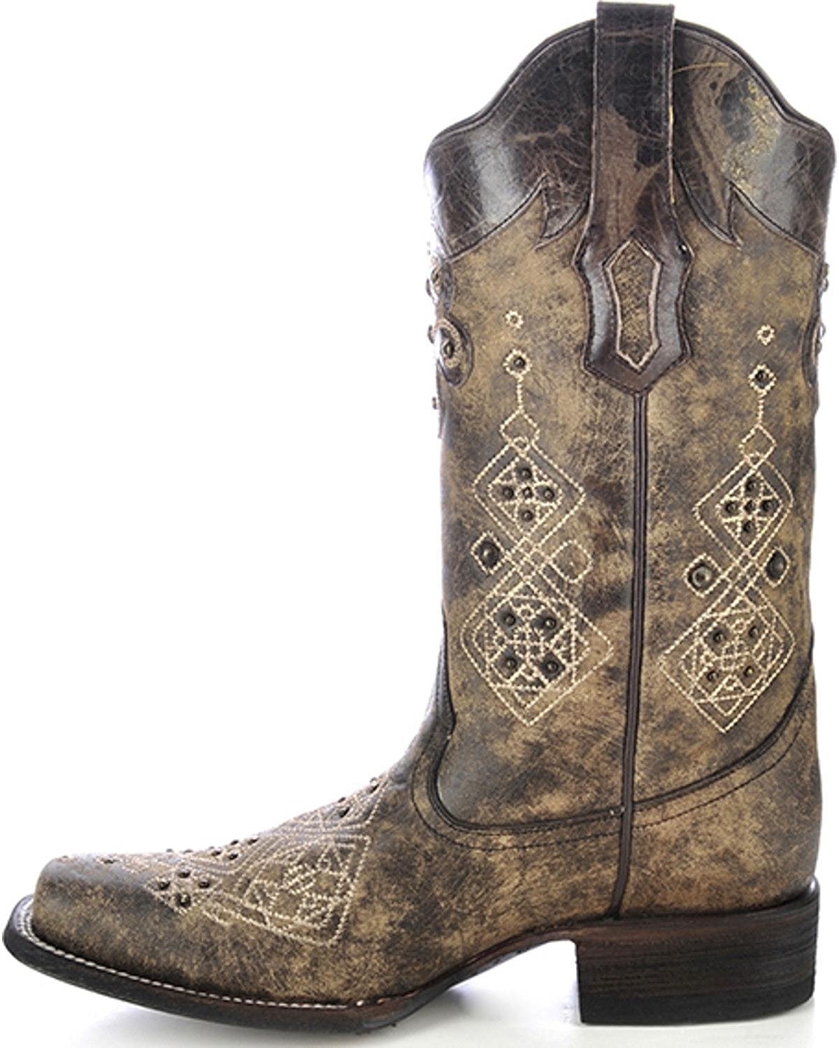 Side Profile of Corral Boots Women's Black Studded Square Toe Western Boot