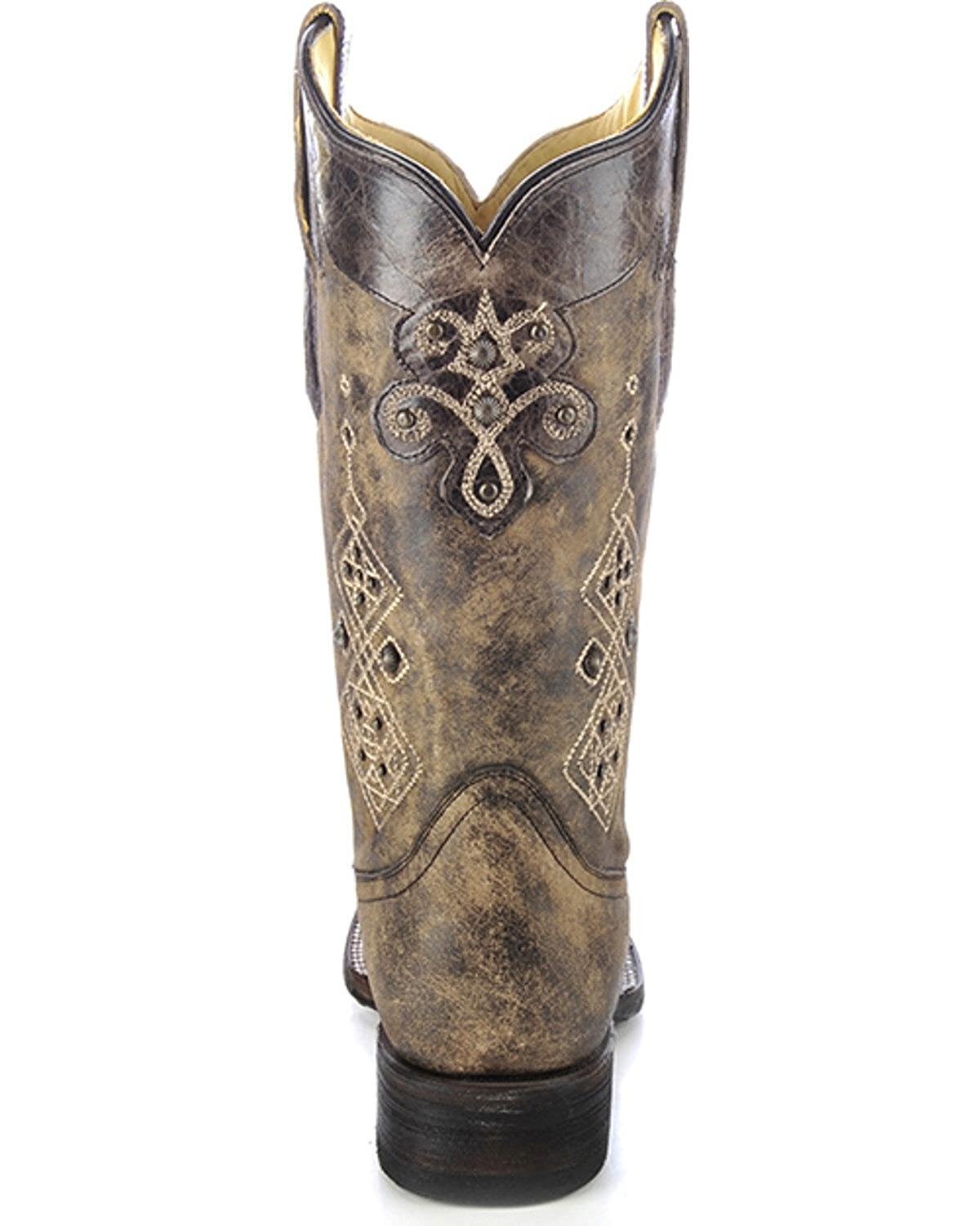 Back View of Corral Boots Women's Black Studded Square Toe Western Boot