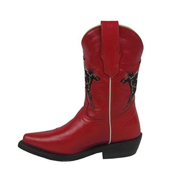 Side Profile of Corral Boots Kids' Red Bronco Embroidered Snip Toe Cowboy Boot