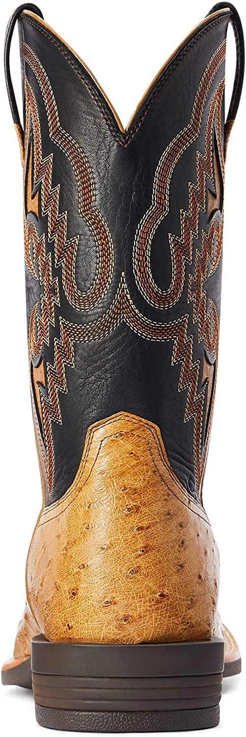 Back of Ariat Men's Dagger Western Boot in Antique Saddle Full Quill Ostrich