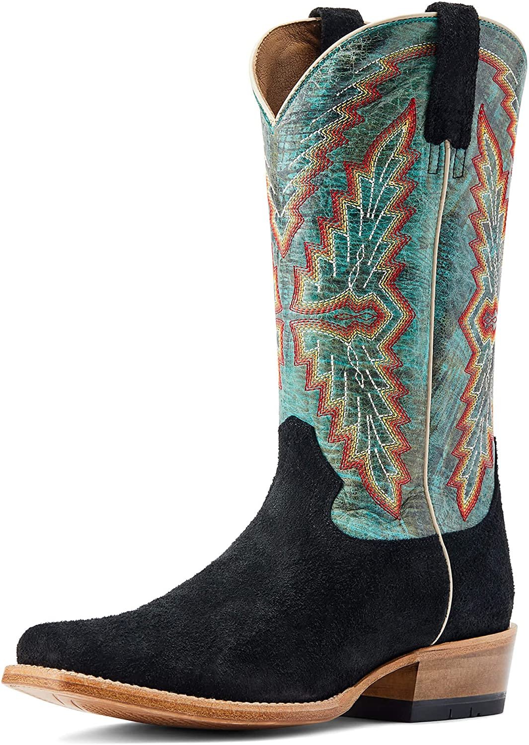 Ariat Men's Futurity Showman Western Boot in Black Roughout/Roaring Turquoise