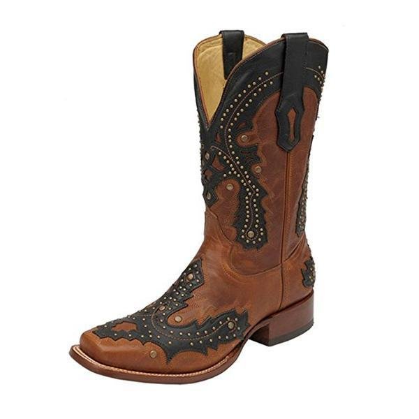 Mens Western Cowboy Boots with Studded Design Amazon.com | Santimon Men main image 2
