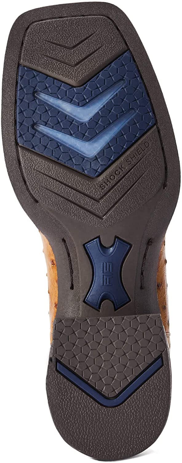 Outsole of Ariat Men's Dagger Western Boot in Antique Saddle Full Quill Ostrich