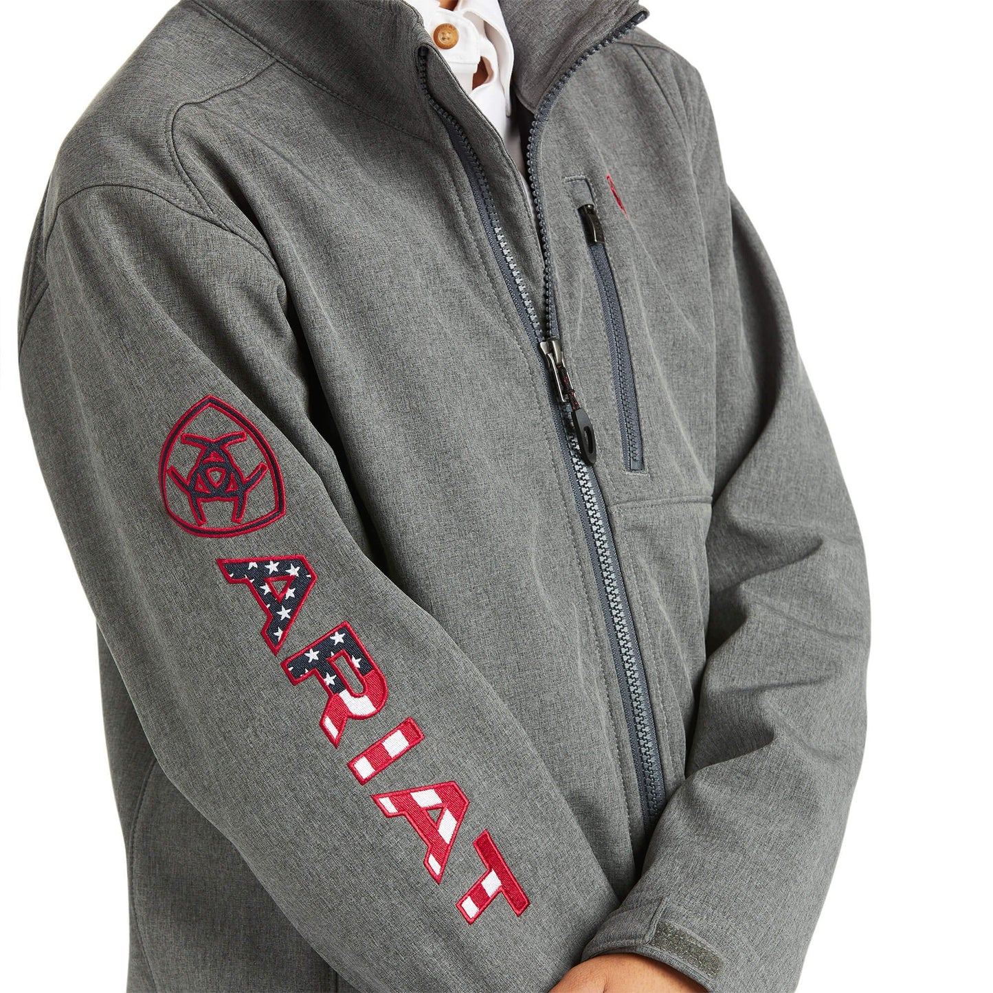 Logo on Sleeve of Ariat Boys' Logo 2.0 Softshell Jacket