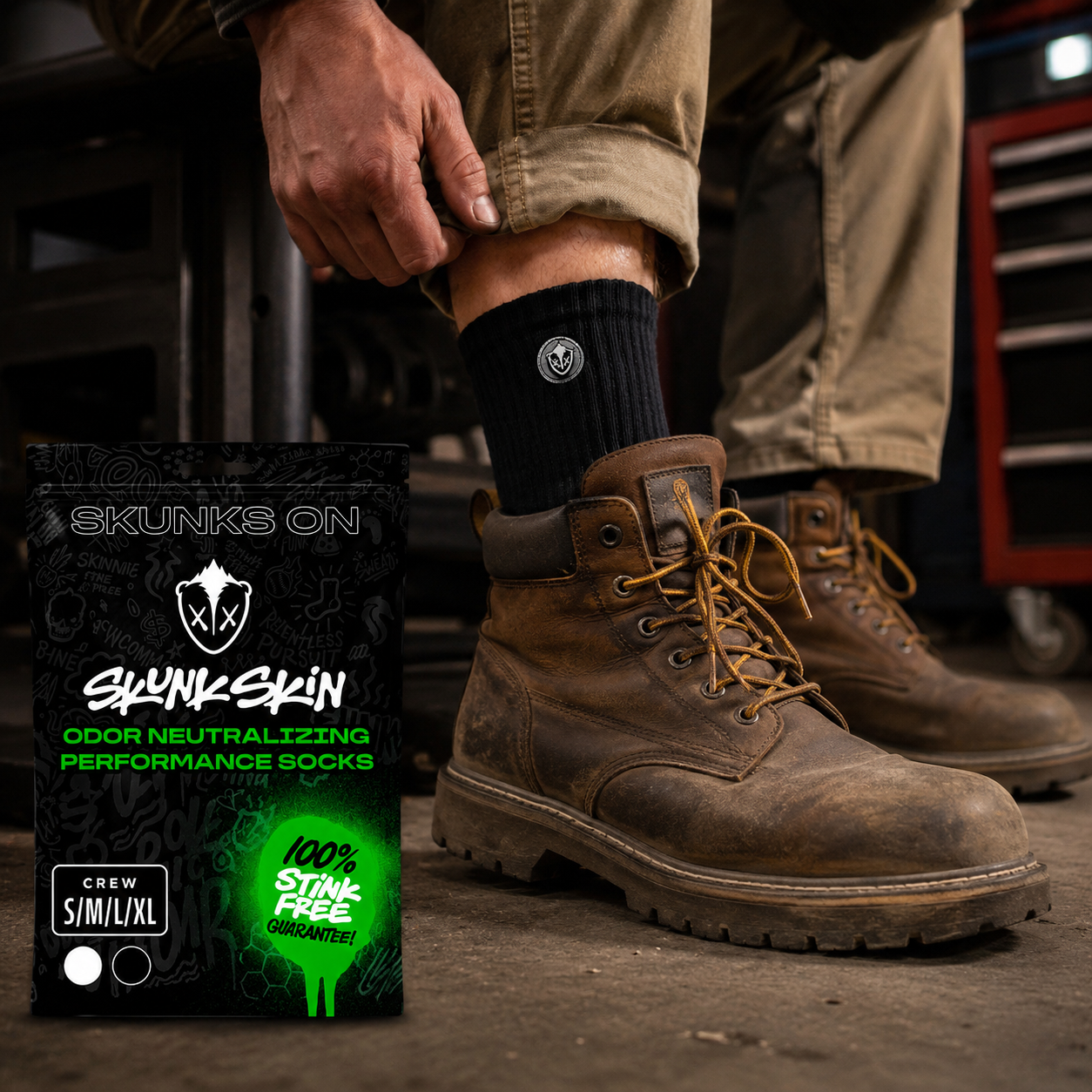 Skunk Skin odorless work socks designed for work boots and long shifts