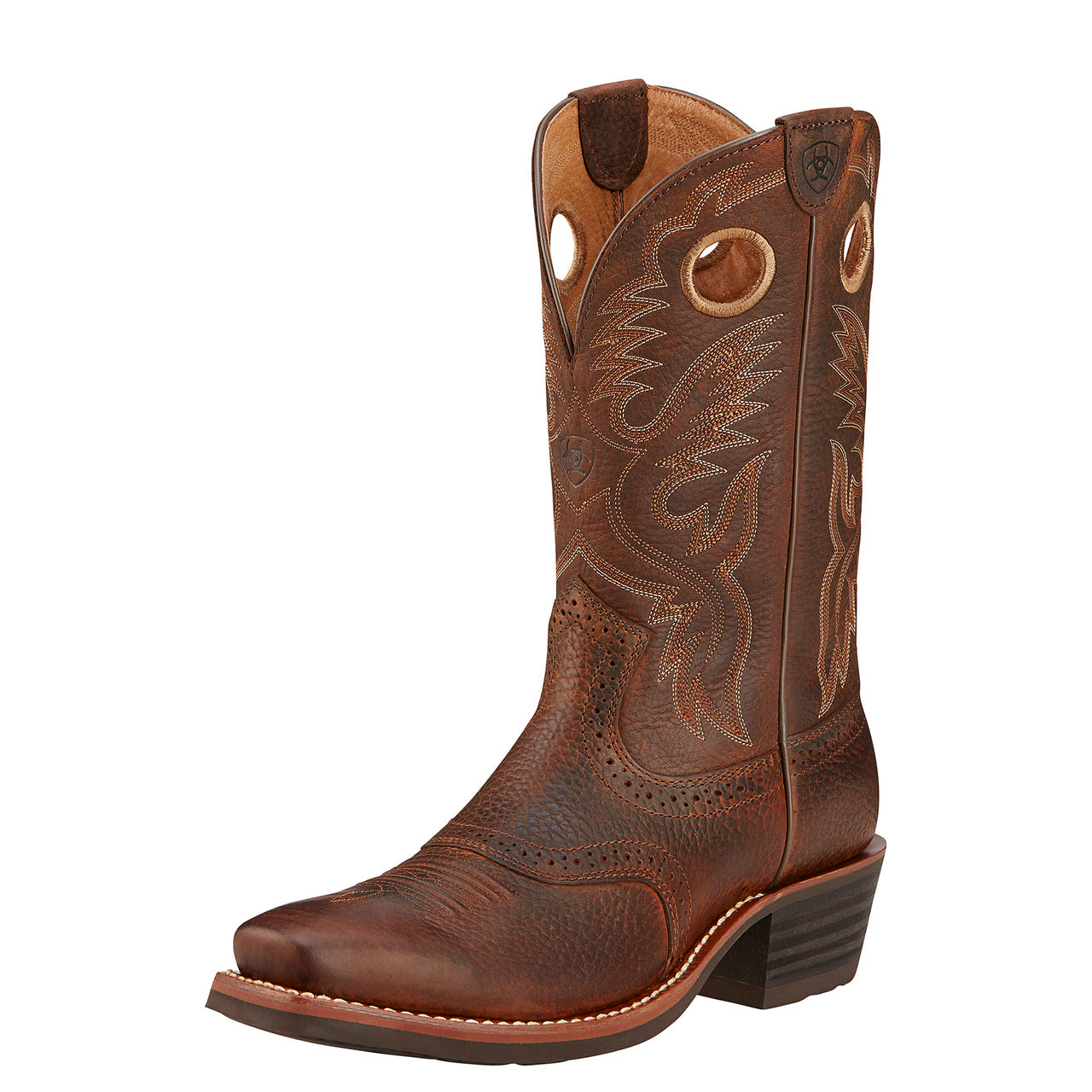 Ariat Men's Heritage Roughstock Square Toe Cowboy Boot in Brown Oiled Rowdy