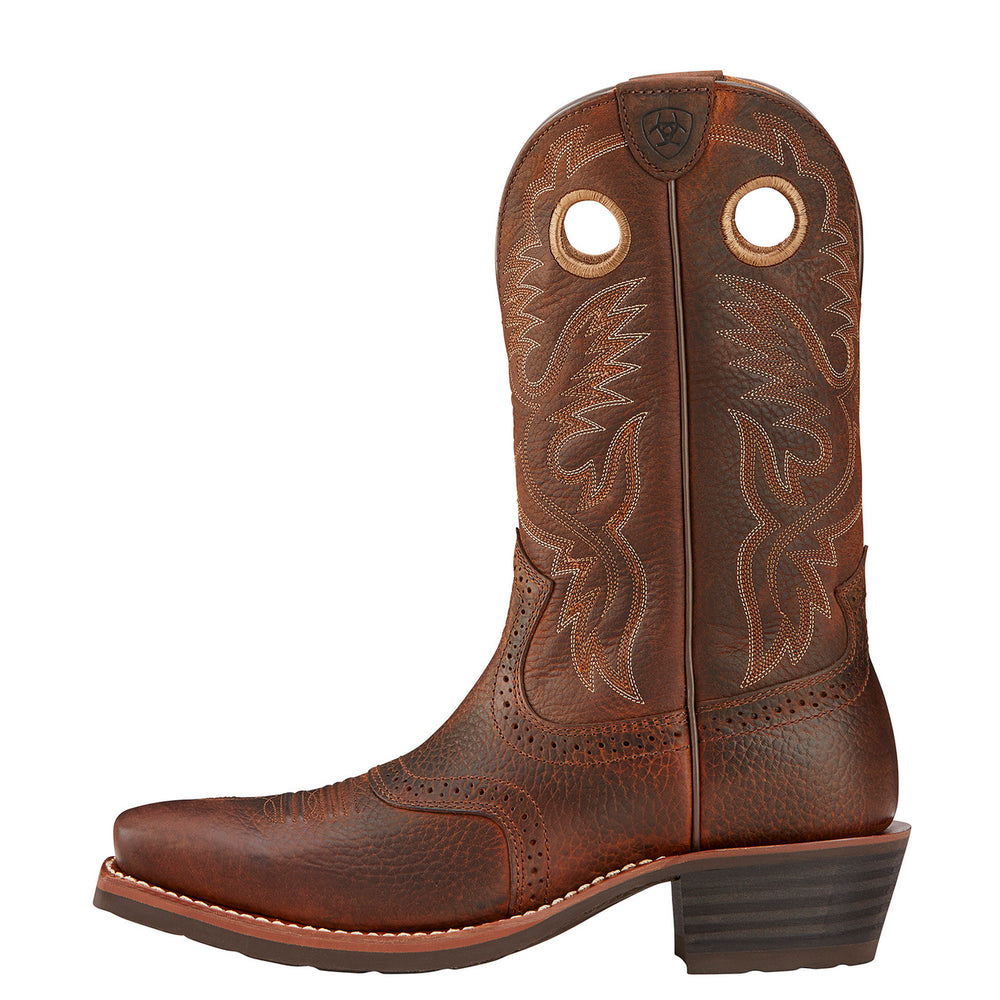 
                  
                    Side Profile of Ariat Men's Heritage Roughstock Square Toe Cowboy Boot in Brown Oiled Rowdy
                  
                