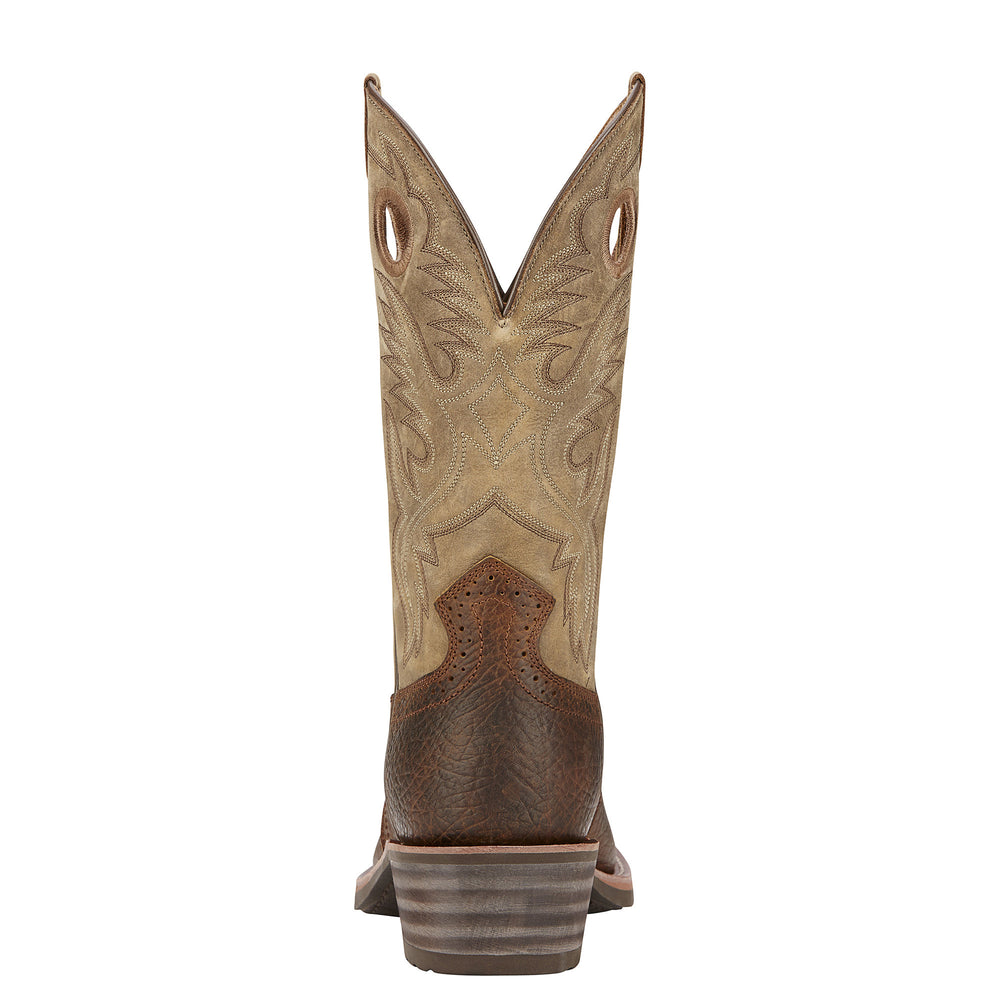 
                  
                    Back of Ariat Men's Heritage Roughstock Square Toe Cowboy Boot in Earth/Brown Bomber
                  
                