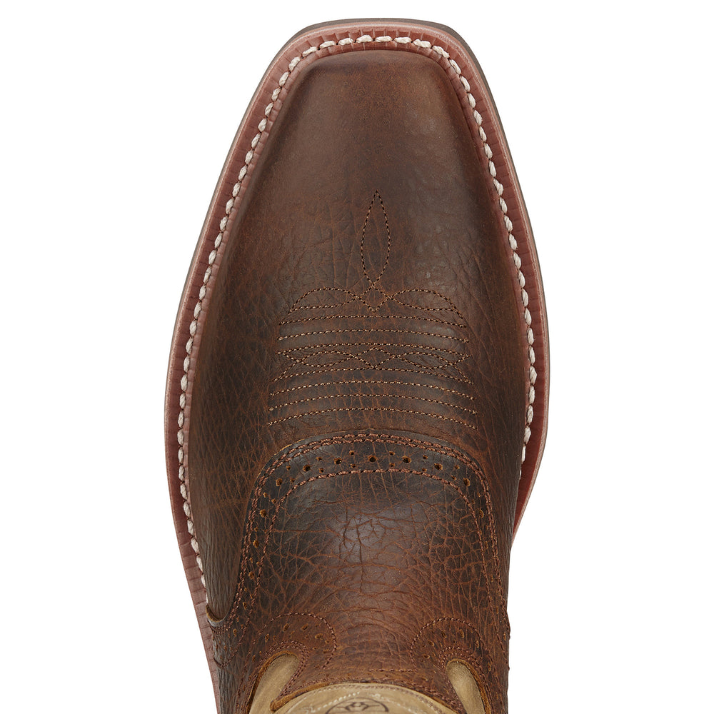 
                  
                    Toe Box of Ariat Men's Heritage Roughstock Square Toe Cowboy Boot in Earth/Brown Bomber
                  
                
