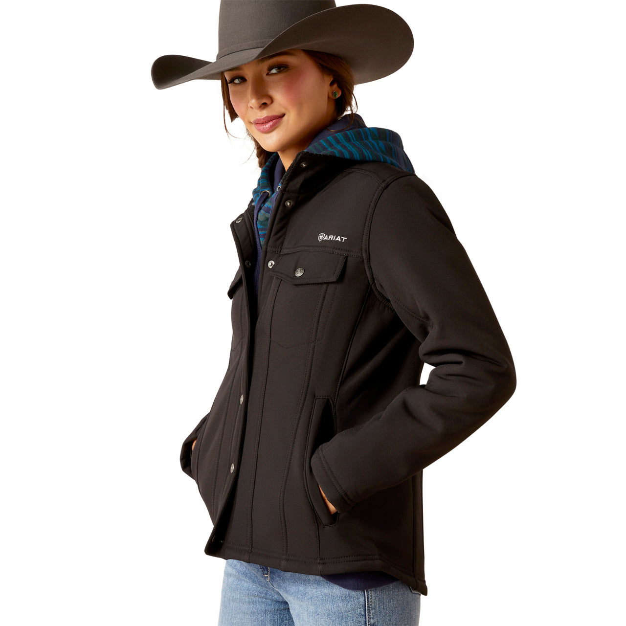 Woman Wearing Ariat Women's Berber Back Softshell Jacket