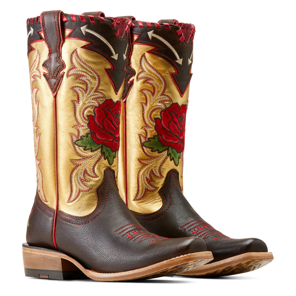 
                  
                    Pair of Ariat Women's Futurity Rodeo Quincy Cutter Toe Western Boots, Toffee Crunch/Range Riding Ruby
                  
                