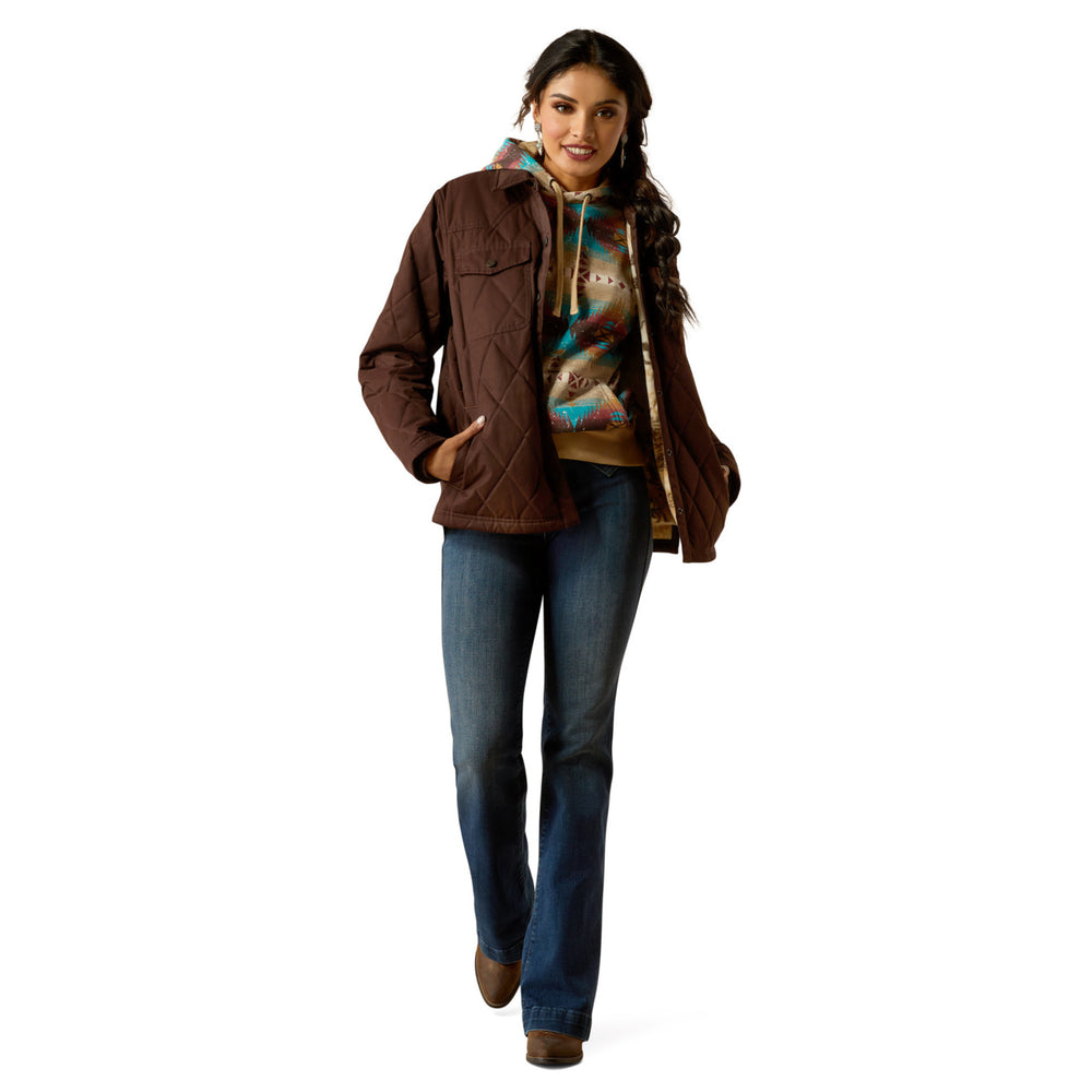 
                  
                    Model Wearing Ariat Women's Grizzly Quilted Barn Jacket in Mole
                  
                