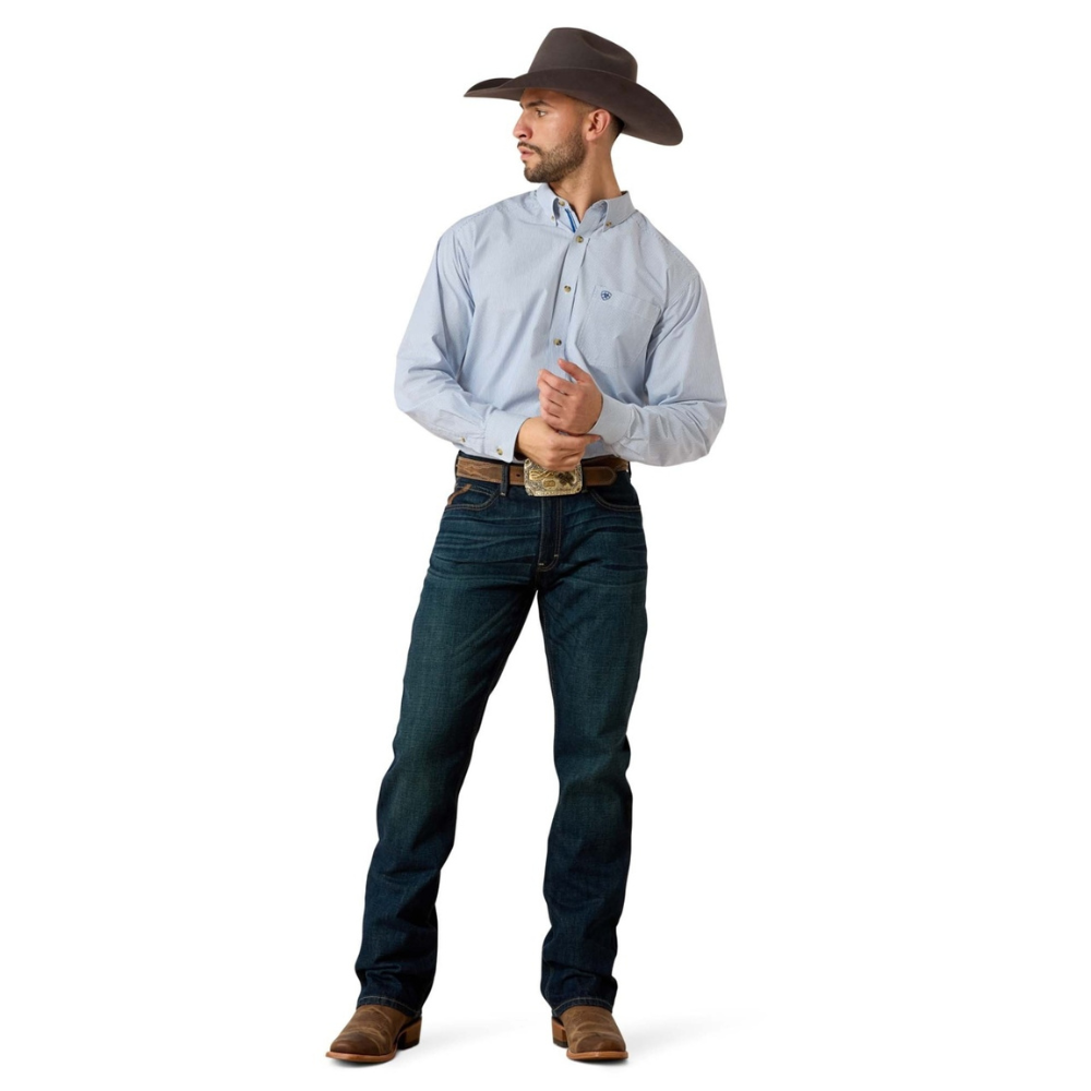 Man Wearing Ariat Men's M4 Low Rise Bootcut Jeans, Roadhouse