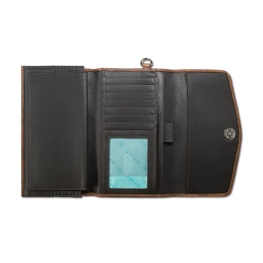 Back of Ariat Women's Betsy Concho Wristlet Wallet, Brown