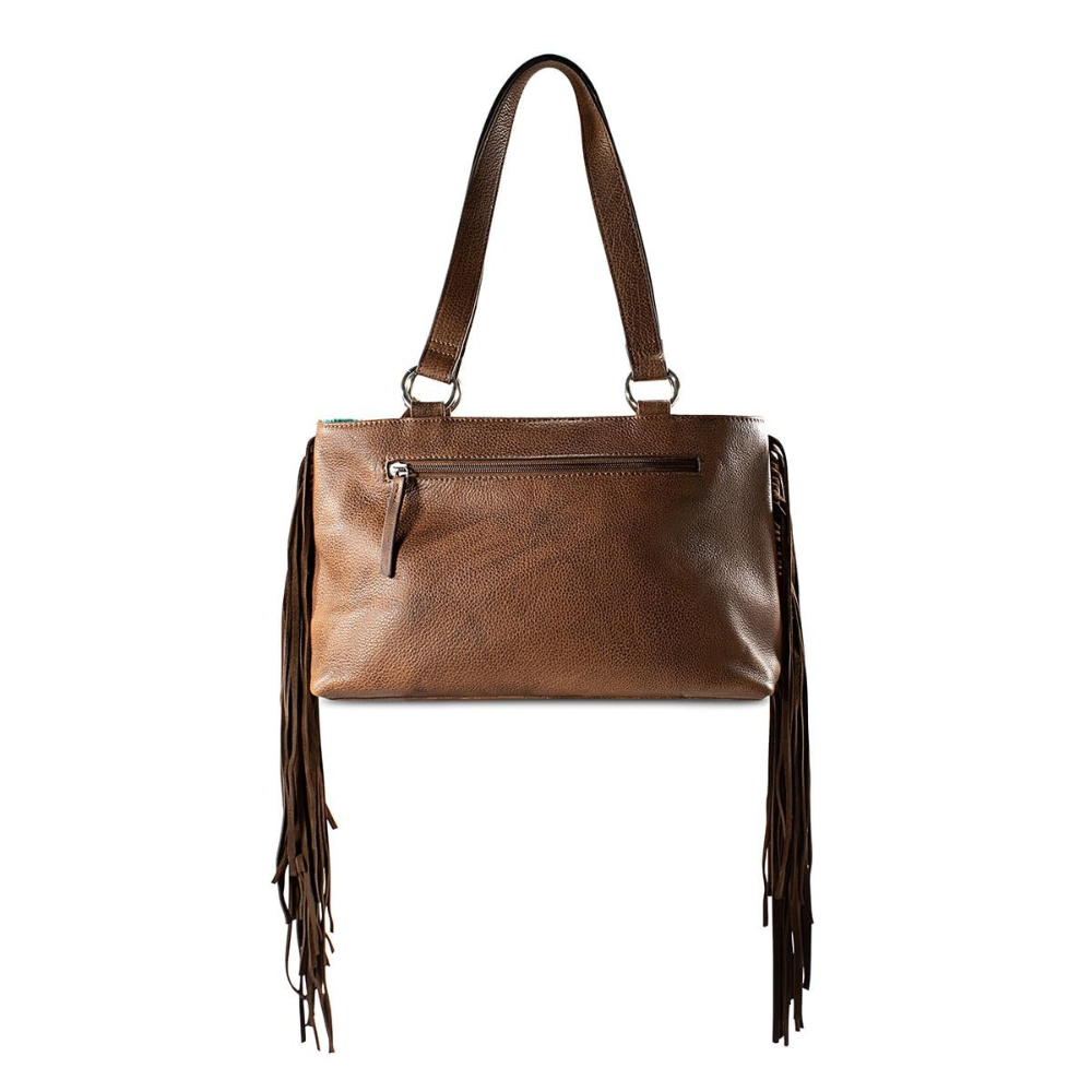 Back of Ariat Women's Betsy Fringe Concho Satchel, Brown