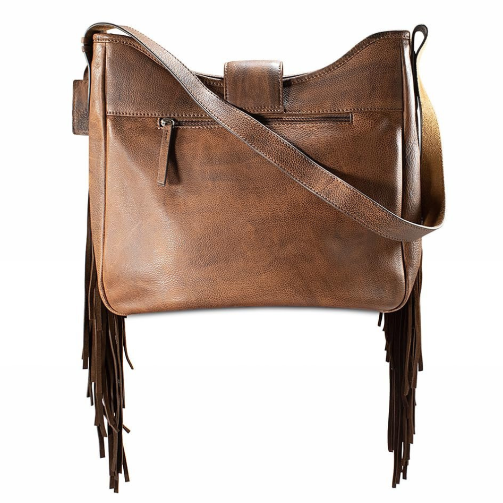 Back of Ariat Women's Betsy Fringe Concho Shoulder Bag, Brown