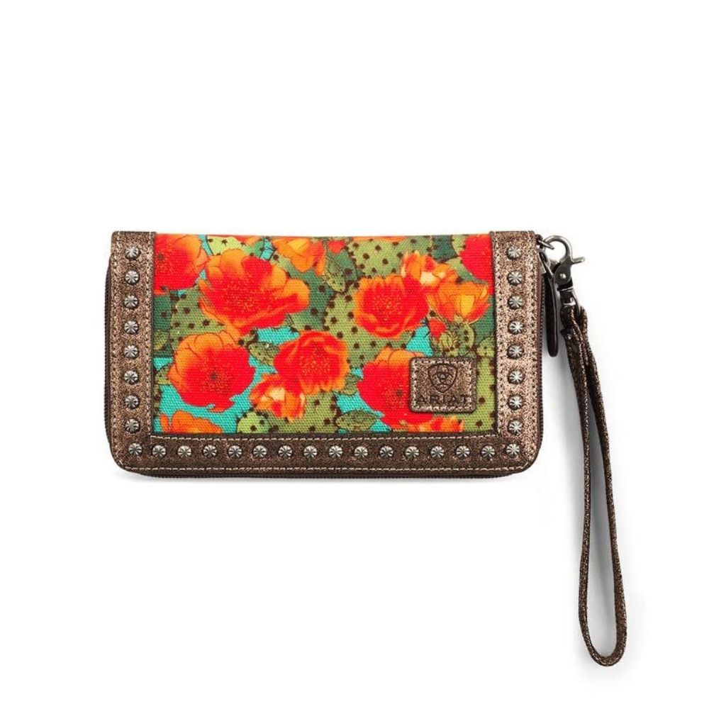 Back of Ariat Women's Western Prickly Pear Cactus Clutch Wallet, Multicolored, One Size