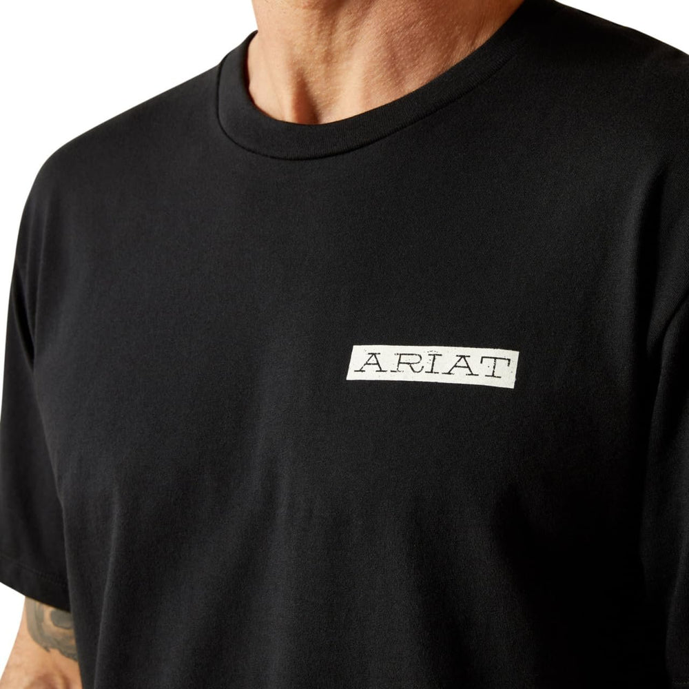 
                  
                    Black t-shirt with Ariat logo on a white background
                  
                