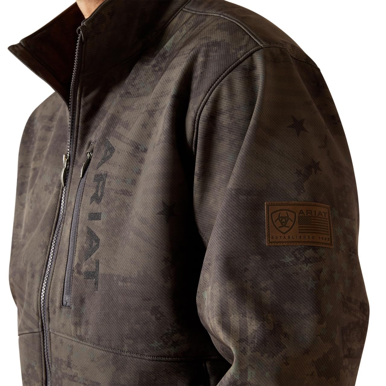 Brown jacket with Ariat logo on a white background