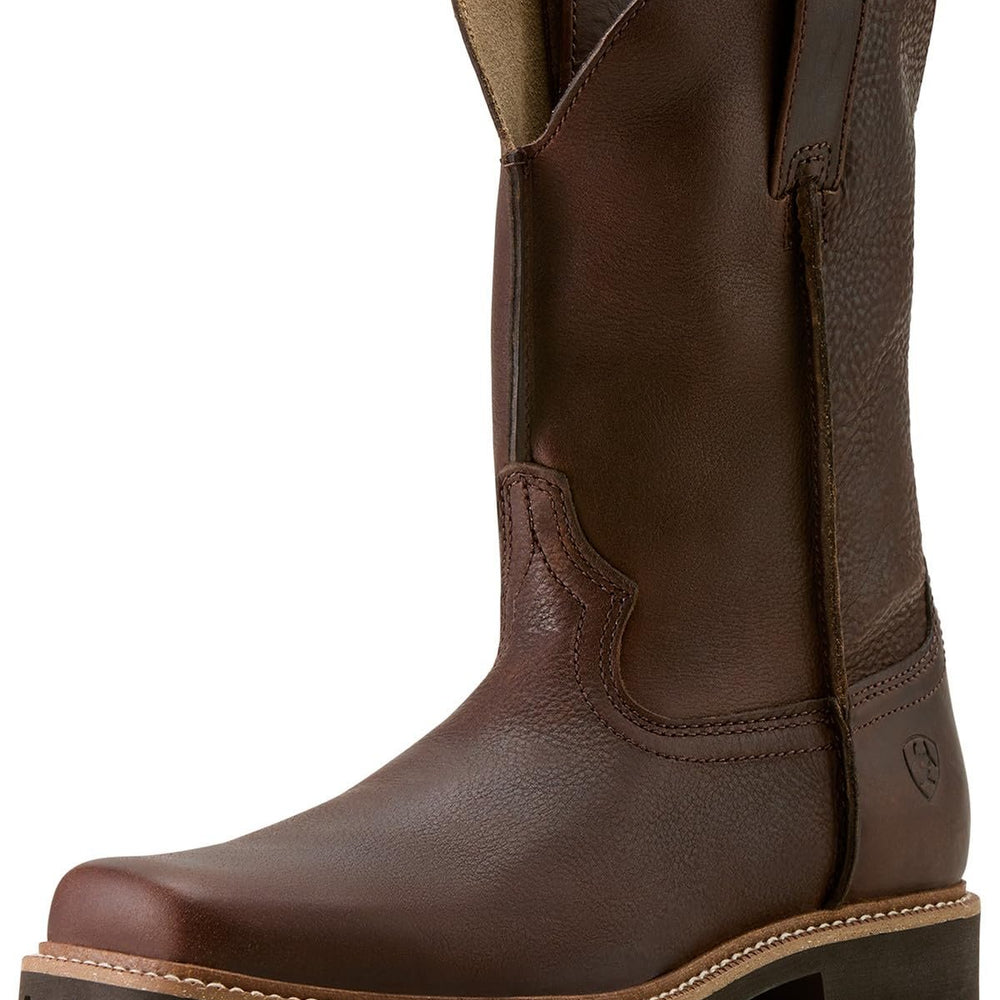 Brown leather boot on a white background