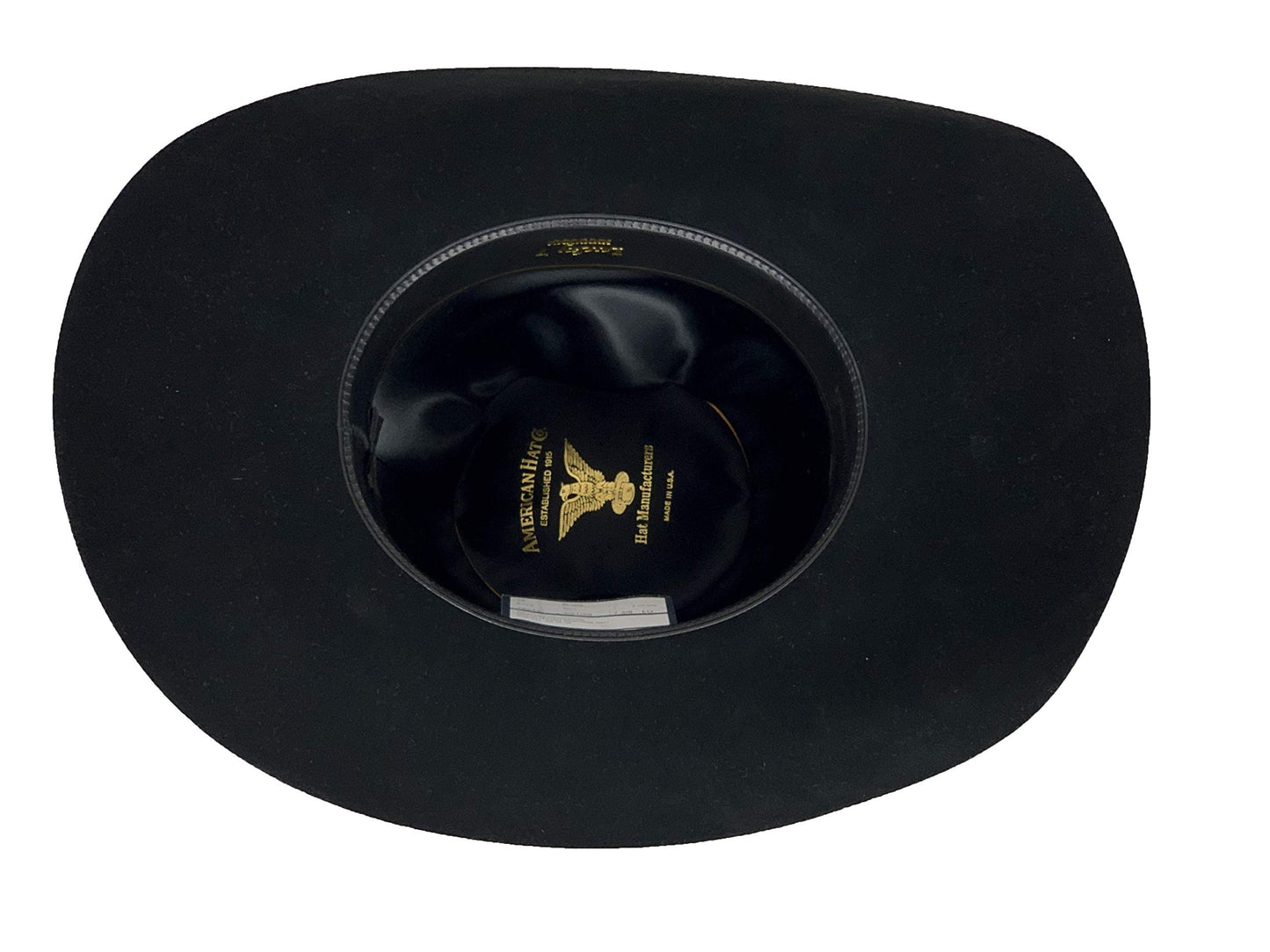 Black cowboy hat with brand logo on a white background