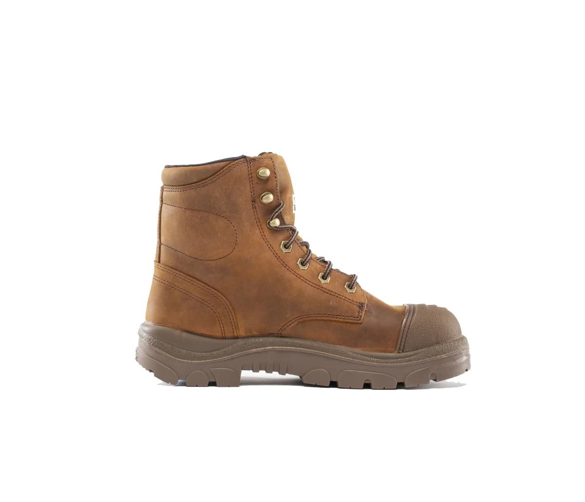 Brown work boot on a white background