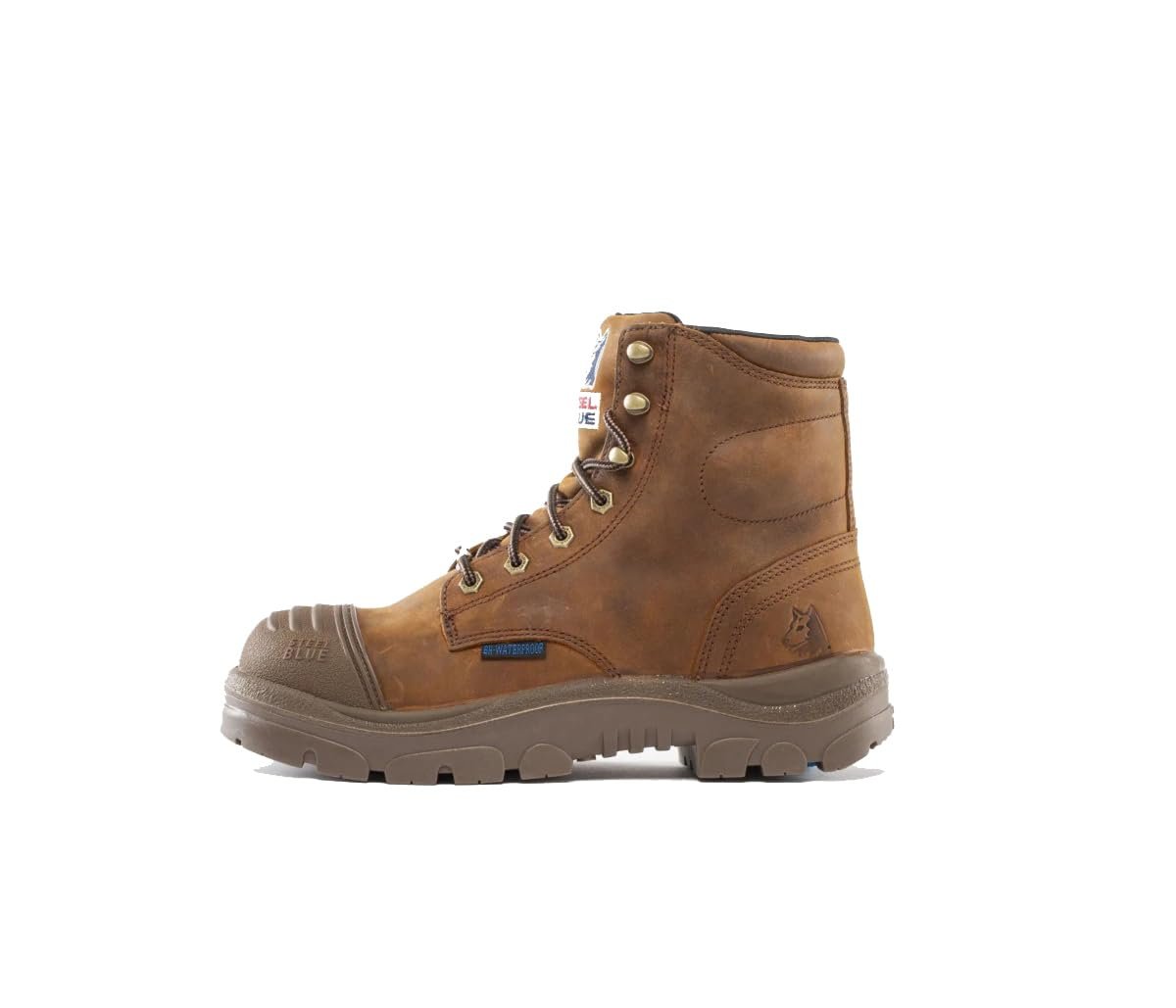 Brown work boot on a white background