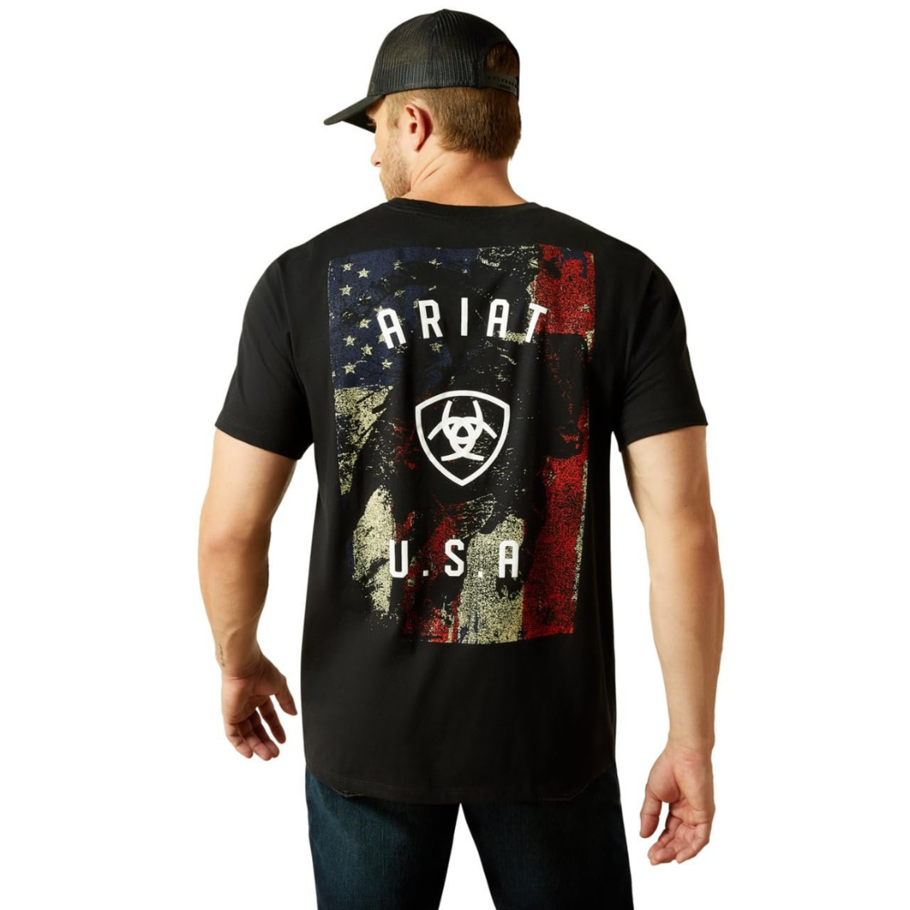 Back of Ariat Men's Faded Bull T-Shirt, Black