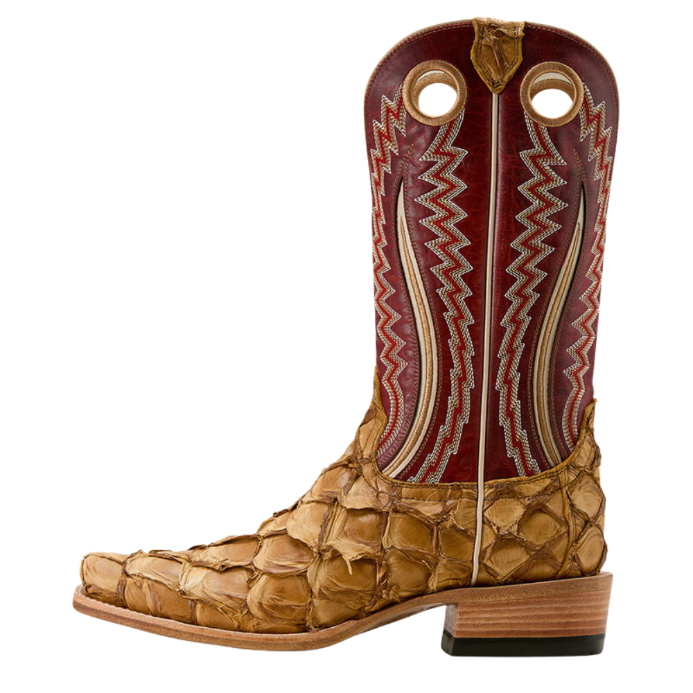 Side of Ariat Men's Futurity Fame Narrow Cutter Toe Cowboy Boot, Saddle Brown Pirarucu